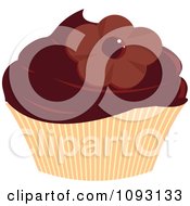 Clipart Deep Red Frosted Cupcake With A Flower Royalty Free Vector Illustration
