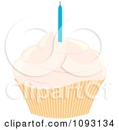 Pastel Pink Frosted Cupcake With A Birthday Candle