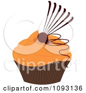 Clipart Orange Frosted Cupcake With Abstract Chocolate Art Royalty Free Vector Illustration