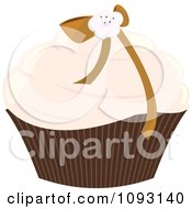 Clipart Pastel Pink Frosted Cupcake With A Ribbon And Flower Royalty Free Vector Illustration