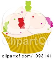 Poster, Art Print Of Pastel Pink Frosted Cupcake With Gummy Bears