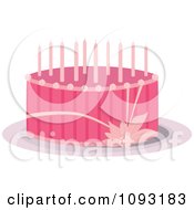 Poster, Art Print Of Pink Floral And Stripe Birthday Cake