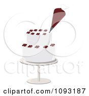 Piping Bag Decorating A Layered White Cake With Flower Designs
