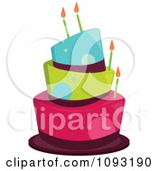 Poster, Art Print Of Funky Blue Green And Pink Dot Birthday Cake