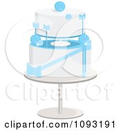 Poster, Art Print Of White Tiered Cake With Blue Bows