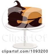 Poster, Art Print Of Vanilla Cake Half Frosted With Chocolate On A Stand