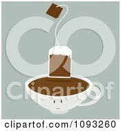 Brown Tea Bag Over A Cup Character