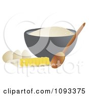 Poster, Art Print Of Bowl Of Flower Spoon Eggs And Sliced Butter