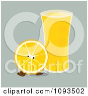 Orange Character And Glass Of Juice