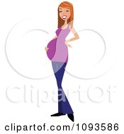 Clipart Beautiful Red Haired Pregnant Woman Holding Her Baby Bump Royalty Free Vetor Illustration by peachidesigns