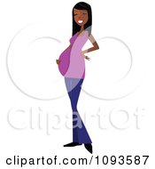 Clipart Beautiful Pregnant Indian Woman Holding Her Baby Bump Royalty Free Vetor Illustration