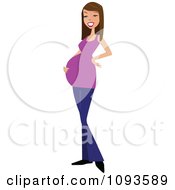 Poster, Art Print Of Beautiful Brunette Pregnant Woman Holding Her Baby Bump