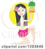 Clipart Kneeling Hawaiian Woman Holding A Pineapple Royalty Free Vector Illustration