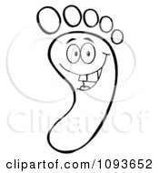 Clipart Happy Black And White Foot Character Royalty Free Vector Illustration by Hit Toon