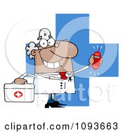 Poster, Art Print Of Waving Caucasian Male Doctor With A Cross And Ringing Phone