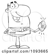 Clipart Outlined Businessman Holding A Ringing Cell Phone Royalty Free Vector Illustration
