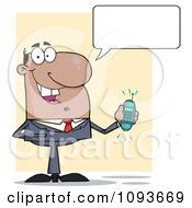 Poster, Art Print Of Talking Hispanic Businessman Holding A Ringing Cell Phone