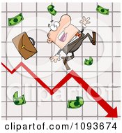 Clipart Hispanic Businessman Tripping And Dropping Money On A Graph Royalty Free Vector Illustration