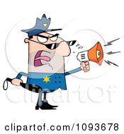 Poster, Art Print Of Caucasian Male Police Officer Shouting Through A Megaphone