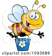 Poster, Art Print Of Bee Waving And Flying With A Bucket
