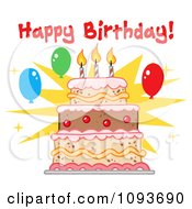 Poster, Art Print Of Happy Birthday Greeting Over A Cake With Three Candles