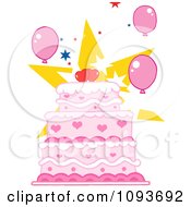 Poster, Art Print Of Pink Heart Cake With Balloons And Stars