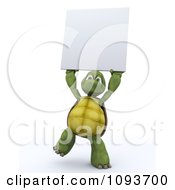Poster, Art Print Of 3d Tortoise Holding Up A Blank Sign