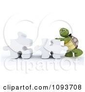 Clipart 3d Tortoise Pushing Puzzle Pieces Royalty Free Illustration
