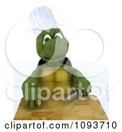 Poster, Art Print Of 3d Chef Tortoise With A Knife And Cutting Board