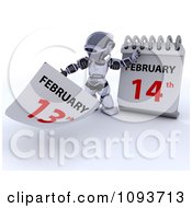 Poster, Art Print Of 3d Silver Robot Changing A Desk Calendar To Valentines Day