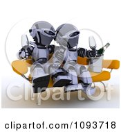 Poster, Art Print Of 3d Robot Couple Sitting On A Sofa And Drinking Champagne