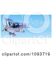 Poster, Art Print Of 3d Robot Flying A Red Biplane And Creating I Love You In The Sky