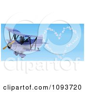 Poster, Art Print Of 3d Robot Flying A Red Biplane And Creating A Valentine Heart In The Sky