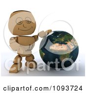 Poster, Art Print Of 3d Cardboard Box Man Resting A Hand On A Globe