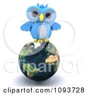 Poster, Art Print Of 3d Blue Owl Resting On A Globe