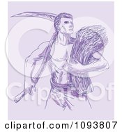 Poster, Art Print Of Purple Sketched Wheat Farmer With A Scythe