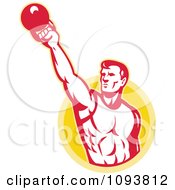 Poster, Art Print Of Retro Male Bodybuilder Lifting A Kettle Bell