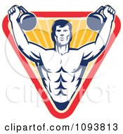 Clipart Retro Male Bodybuilder Using Kettle Bells Over A Triangle Royalty Free CGI Illustration