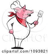 Poster, Art Print Of Pig Chef Standing Upright And Holding A Spatula