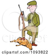 Male Hunter Holding His Rifle And Resting A Foot On His Deer