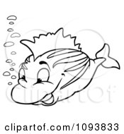 Poster, Art Print Of Outlined Fish And Bubbles