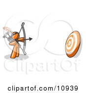 Poster, Art Print Of Orange Man Aiming A Bow And Arrow At A Target During Archery Practice