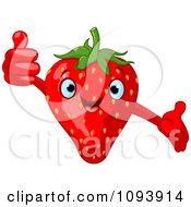 Poster, Art Print Of Happy Strawberry Character Holding A Thumb Up