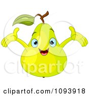 Clipart Happy Pear Character Holding Two Arms Up Royalty Free Vector Illustration