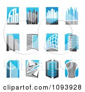 Poster, Art Print Of Blue White And Gray Urban Skyscraper Logos