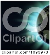 Clipart The Americas Featured On The Earth Against An Eclipse And Blue Light Royalty Free Vector Illustration