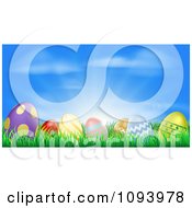 Poster, Art Print Of 3d Easter Eggs Set In Grass Under A Blue Sky With Sunshine