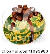 Poster, Art Print Of 3d Green And Gold Patterned Easter Egg With A Bow