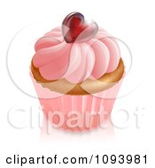 Poster, Art Print Of 3d Vanilla Cupcake With Pink Frosting And A Shiny Red Heart