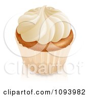 Clipart 3d Vanilla Cupcake With White Frosting And A White Wrapper Royalty Free Vector Illustration